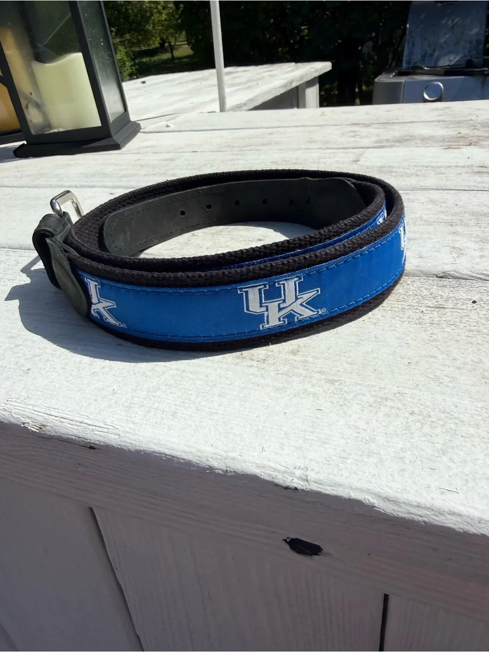 University of Kentucky Wildcat UK logo ribbon Canvas Belt with leather 34